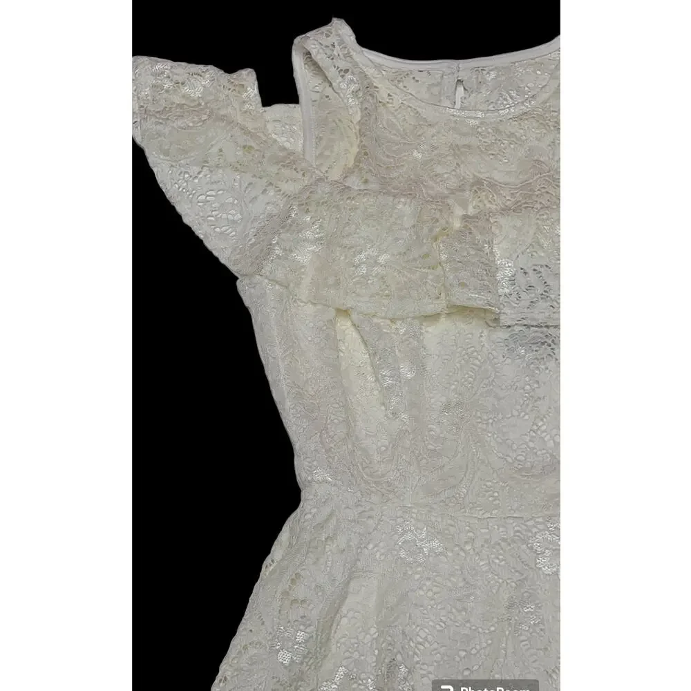 B Darlin Off white lace cold shoulder fit and flare dress women's 3/4 NWT - Picture 4 of 8